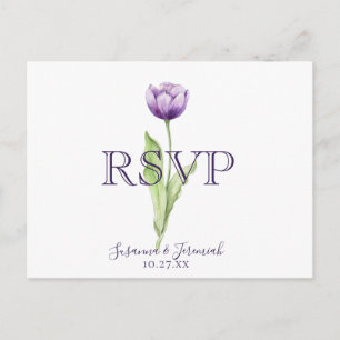 Minimalistische Paarse Tulip Bruiloft RSVP Maaltij Uitnodiging Briefkaart