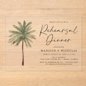 Minimalistische Palm Tree bruiloft repetitie diner Acryl Uitnodigingen (Voorkant)