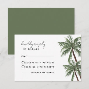 Minimalistische Palm Trees Wedding RSVP-kaart RSVP Kaartje