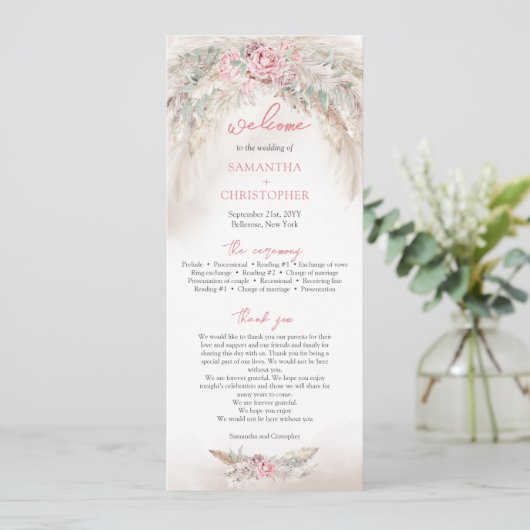 Minimalistische pampa's en stoffige rozen kranspro programma (Staand voorkant)