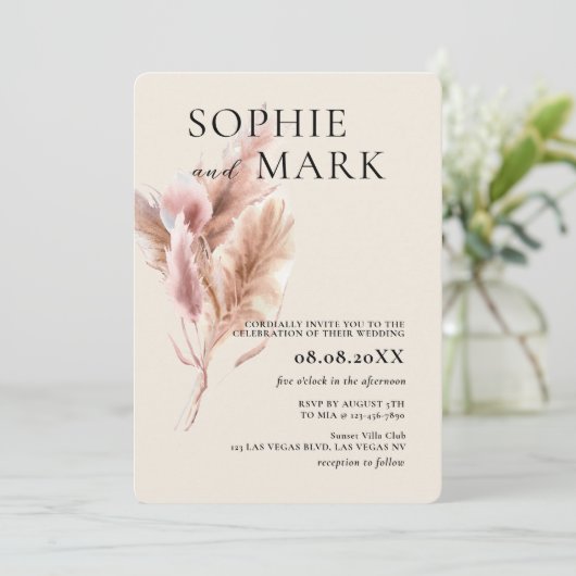 Minimalistische Pampas Grass Rustiek Boho Mauve Ro Kaart (Staand voorkant)