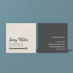 Minimalistische paper beige donkergrijze haarspeld vierkante visitekaartje