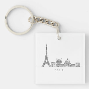 Minimalistische Parijse Skyline Lijnkunst Sleutelhanger