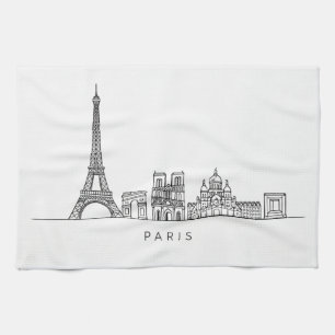 Minimalistische Parijse Skyline Lijnkunst Theedoek