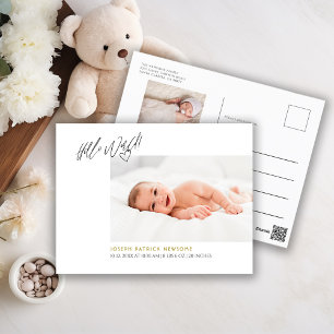 Minimalistische pasgeboren foto Hello World aankon Briefkaart