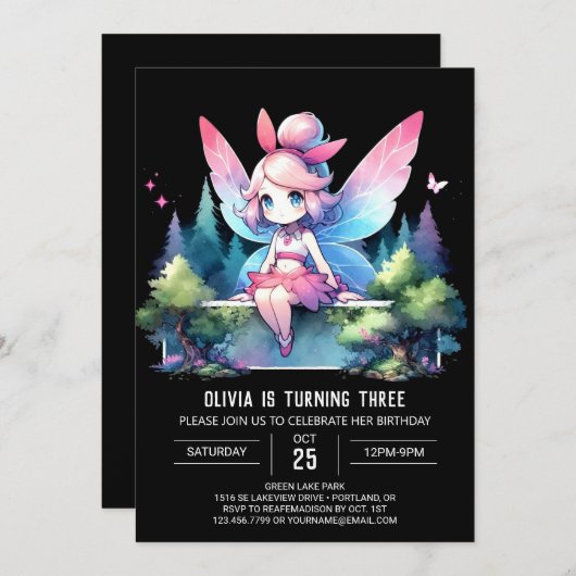 Minimalistische Pastel Fairy verjaardag Kaart (Voorkant / Achterkant)