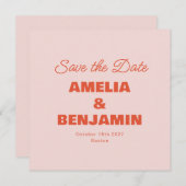 Minimalistische Pastel Roze Oranje Retro Script Br Save The Date (Voorkant / Achterkant)