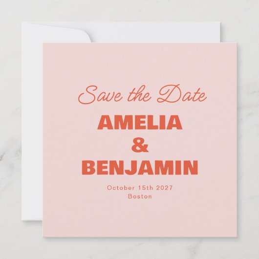 Minimalistische Pastel Roze Oranje Retro Script Br Save The Date (Voorkant)