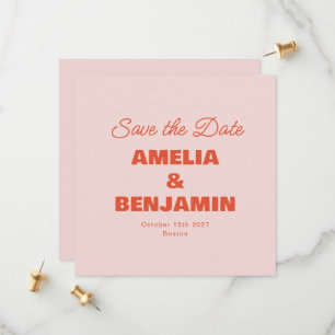 Minimalistische Pastel Roze Sinaasappel Retro Foto Save The Date