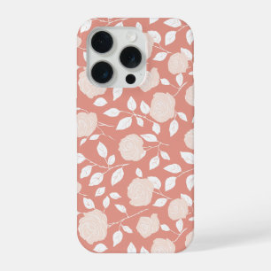 Minimalistische pastel roze witte bloemmotief iPhone 15 pro hoesje