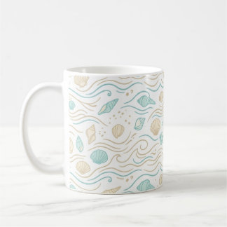 Minimalistische pastel schelpen en oceaangolven ko koffiemok