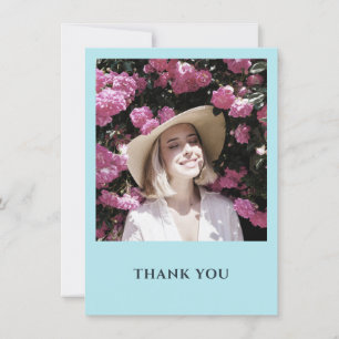 Minimalistische Pastelblauwe Eén Foto Feestje Bedankkaart