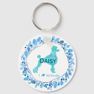 Minimalistische Pastelblauwe Poodle Aangepaste N Sleutelhanger