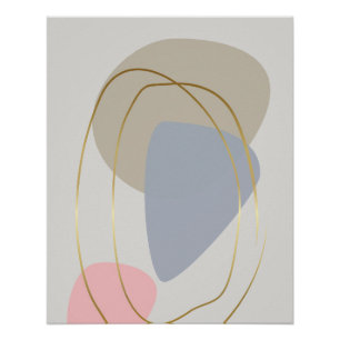 Minimalistische pastelvormen met gouden lijnkunst perfect poster