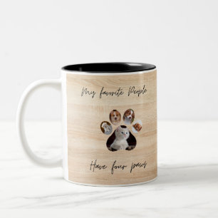 Minimalistische Paw Print Typografie Pet Photo Tweekleurige Koffiemok
