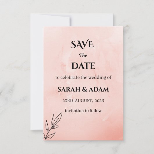 Minimalistische Peach Botanical Save the Date (Voorkant)