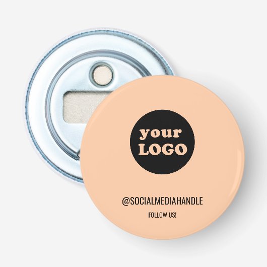 Minimalistische Peach Custom Business Logo Button Flesopener (Voorkant)