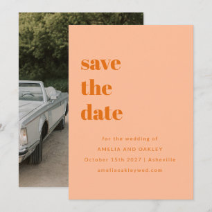 Minimalistische Peach Sinaasappel Retro Eenvoudige Save The Date