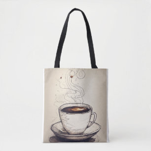 Minimalistische Pen Schets van een Koffiekopje – E Draagtas