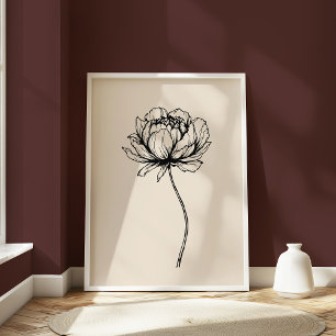 Minimalistische Peony Line Art Elegant Bloemen Zwa Poster