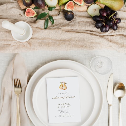 Minimalistische peren bruiloftsrepetitie diner kaart