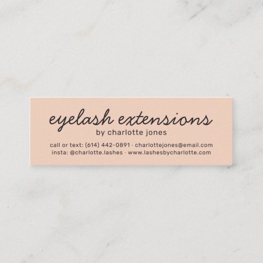 Minimalistische perzik roze schattige wimpers illu mini visitekaartje (Achterkant)