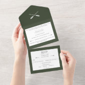 Minimalistische pijlen bruiloft | Olijfgroen All In One Uitnodiging (Afscheurbaar)