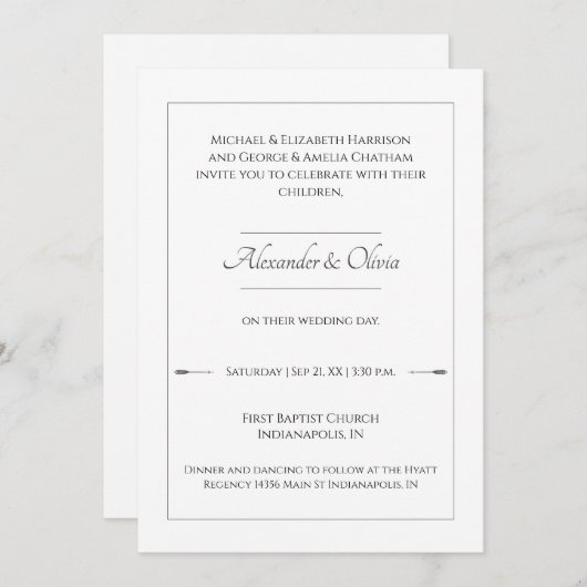 Minimalistische pijlen bruiloft | Wit Kaart (Voorkant / Achterkant)