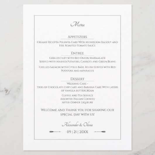 Minimalistische pijlen bruiloft | Wit Menu (Voorkant)