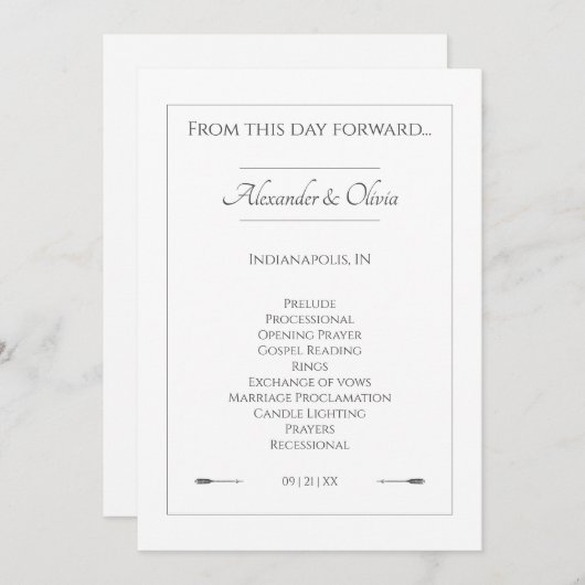 Minimalistische pijlen bruiloft | Wit Programma (Voorkant / Achterkant)