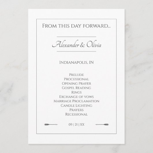 Minimalistische pijlen bruiloft | Wit Programma (Voorkant)