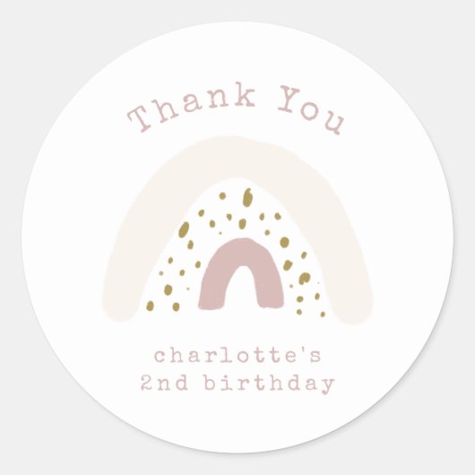 Minimalistische Pink Boho Regenboog Verjaardag Dan Ronde Sticker (Voorkant)