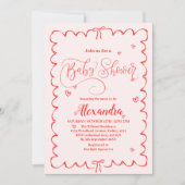Minimalistische Pink Bow Doodle Baby shower Kaart (Voorkant)