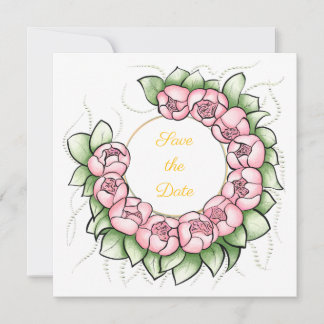 Minimalistische Pioen Krans Save the Date Kaart