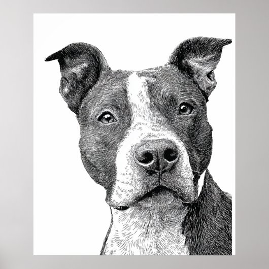 Minimalistische Pitbull Silhouette Zwart-wit Poster (Voorkant)