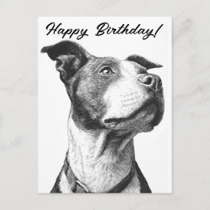 Minimalistische Pitbull Zwart-Wit Verjaardagskaart Briefkaart