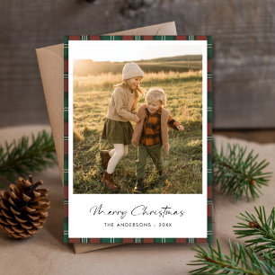 Minimalistische Plaid Vrolijk Kerstfeest Familie K Feestdagenkaart