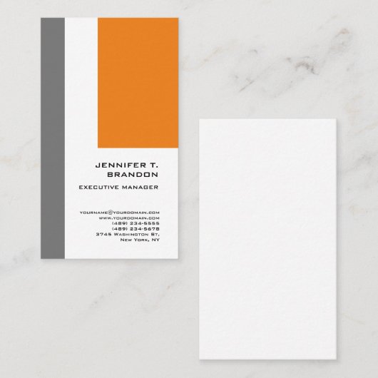 Minimalistische Plain Grey Sinaasappel Wit Modern Visitekaartje (Voorkant / Achterkant)