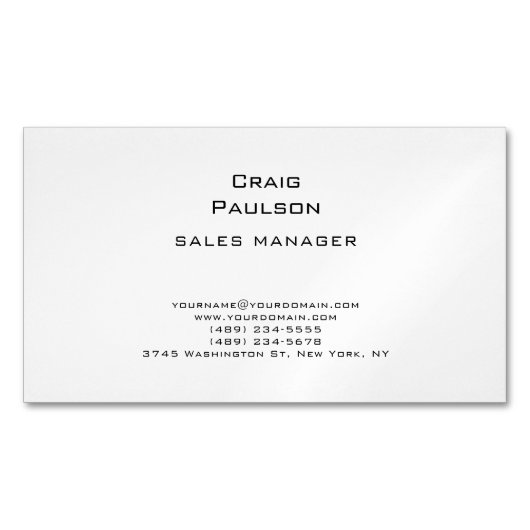 Minimalistische Plain Klassiek Zwart & Wit Magnetisch Visitekaartje (Voorkant)