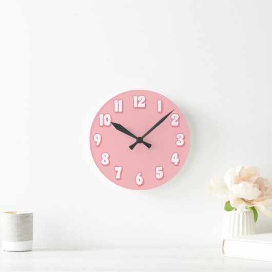 Minimalistische Plain Pastel Roze Wit Retro Ronde Klok (Huis)
