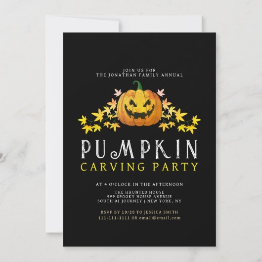 Minimalistische pompoen Spooky Carving Party Hallo Kaart (Voorkant)