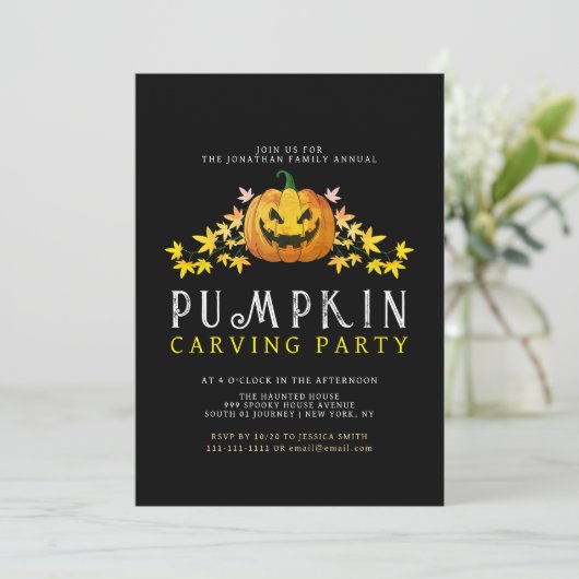 Minimalistische pompoen Spooky Carving Party Hallo Kaart (Staand voorkant)