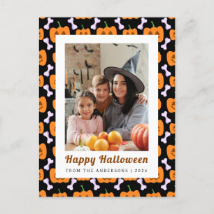 Minimalistische pompoen Spooky Happy Halloween 1 F Feestdagenkaart