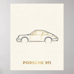 Minimalistische Porsche 911 Lijntekening Poster