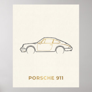 Minimalistische Porsche 911 Lijntekening Poster