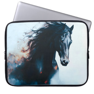 Minimalistische portret van een zwart renpaard laptop sleeve