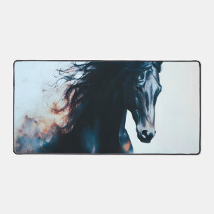 Minimalistische portret van zwart paard in galop bureaumat