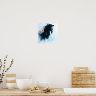 Minimalistische portret van zwart paard in galop poster