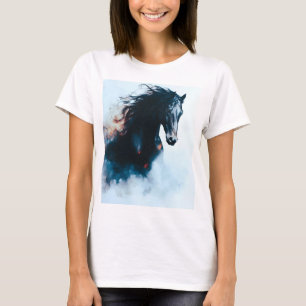 Minimalistische portret van zwart paard in galop t-shirt