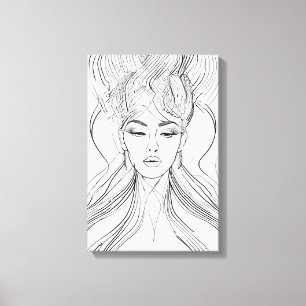 Minimalistische portretlijn kunst van een vrouw canvas afdruk